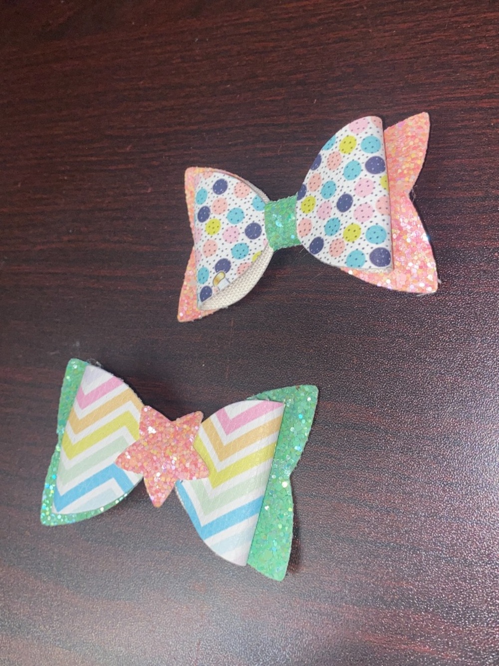 Pastel Rainbow & Polka Dot Glitter Kids Hair Bows - Mint and Pink